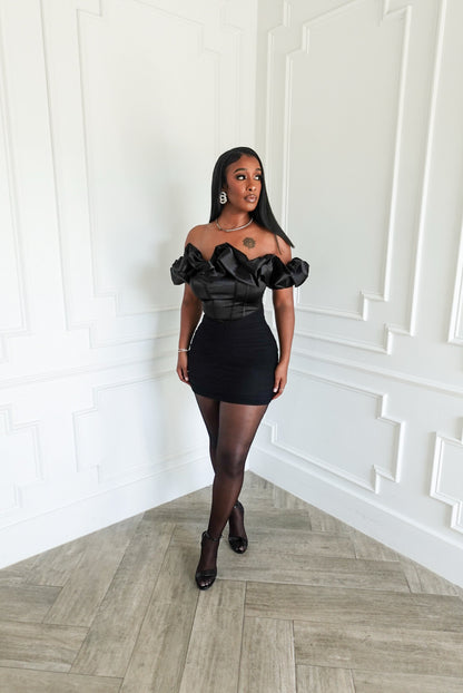 Midnight Rose Ruffle Mini Dress